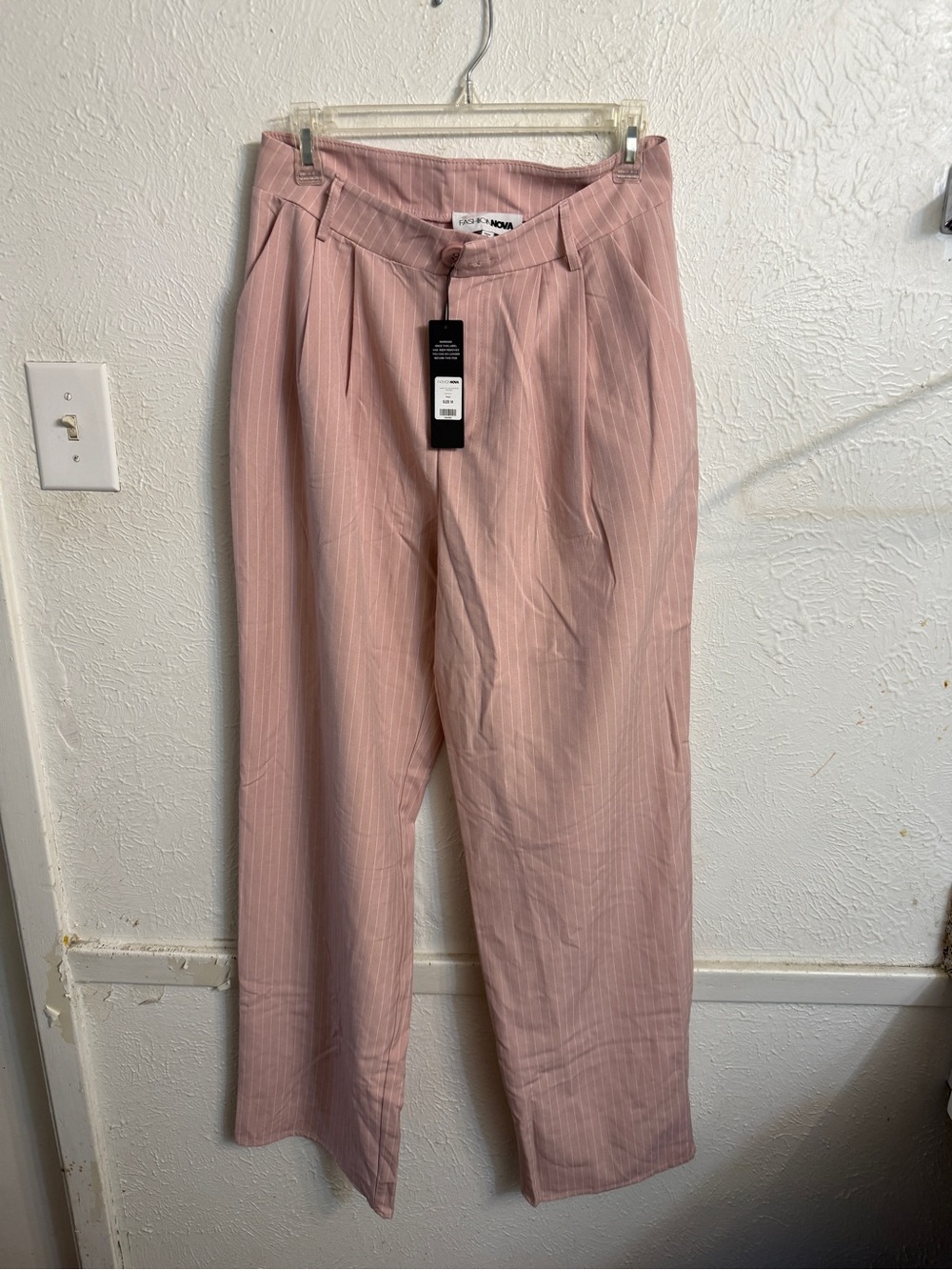 NWT Fashion Nova Women’s Light Pink Pinstripe Relaxed Trousers